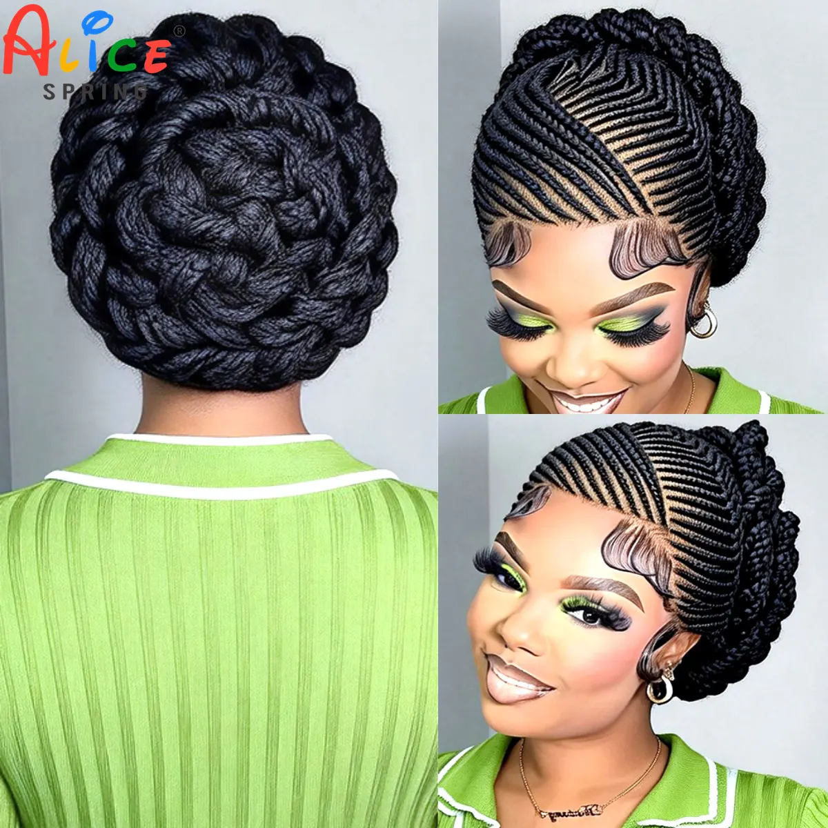 Natural Full Lace Cornrow Braided Wigs Short Synthetic Bantu Braided Wigs Knotless Braids Wigs with Baby Hair for Black Women