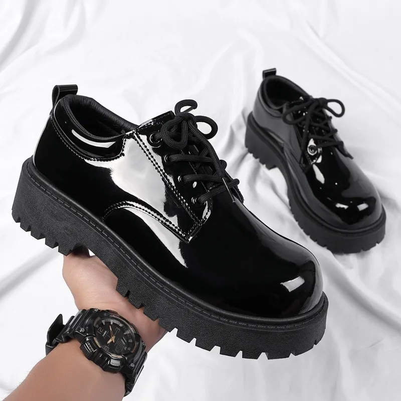Unisex Black Leather Shoes 2025 Spring Platform Lace-up Oxfords Shoes Non Slip Comforts Men's Women Casual Work Shoes Plus 37-46