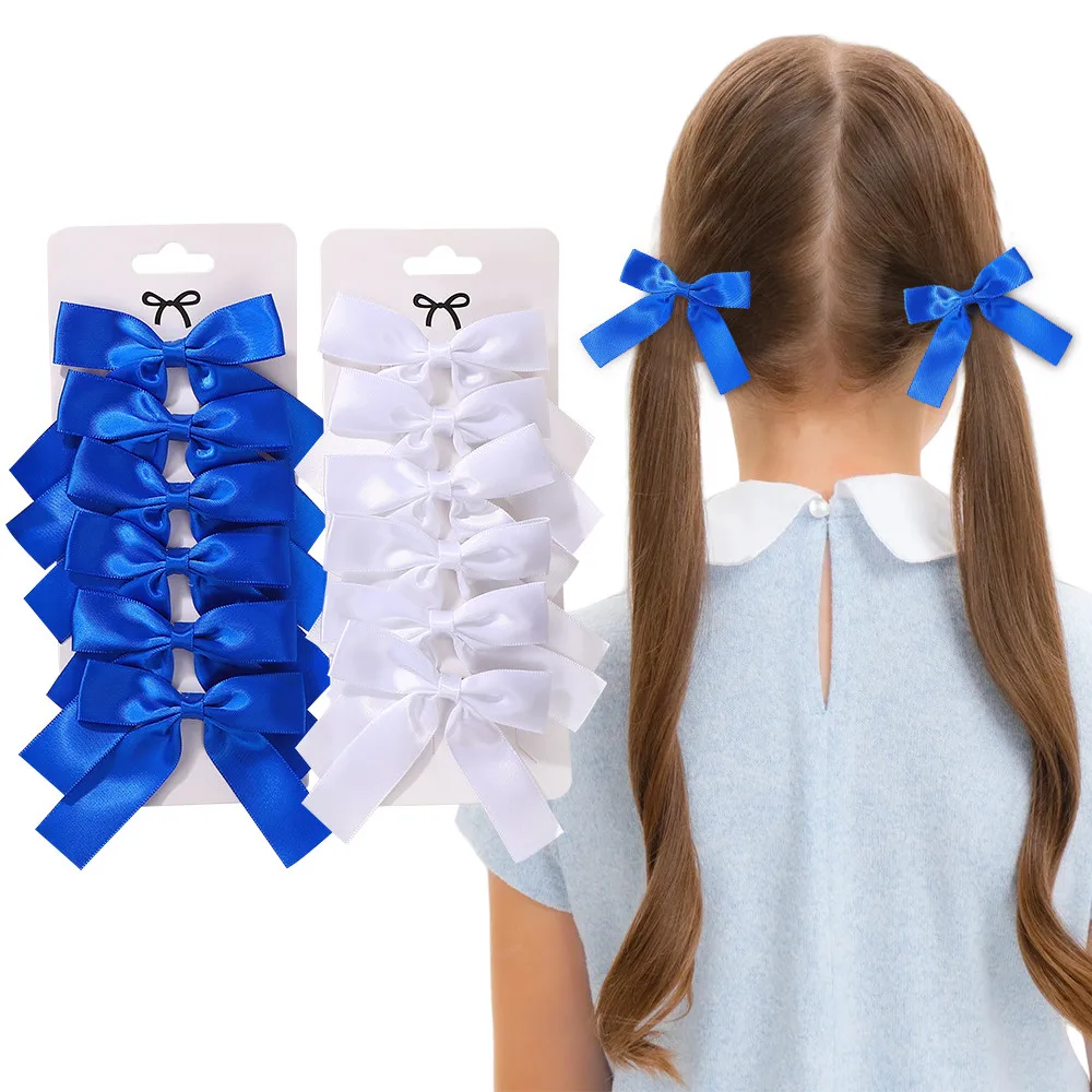 RIBBON BOWS 6Pcs Baby Girl Bow Hair Clips Delicate Ribbon for Kids Accessories The 3.5 Inch Adorable Headwear Hairgripes