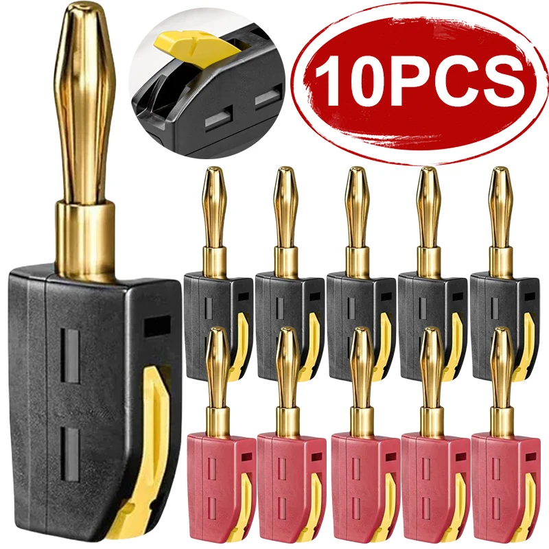 1-10Pcs No Solder Banana Plug 4mm Quick Wire Connect Gold-plated Copper Banana Connectors Plugs for Jack Audio Music Speaker
