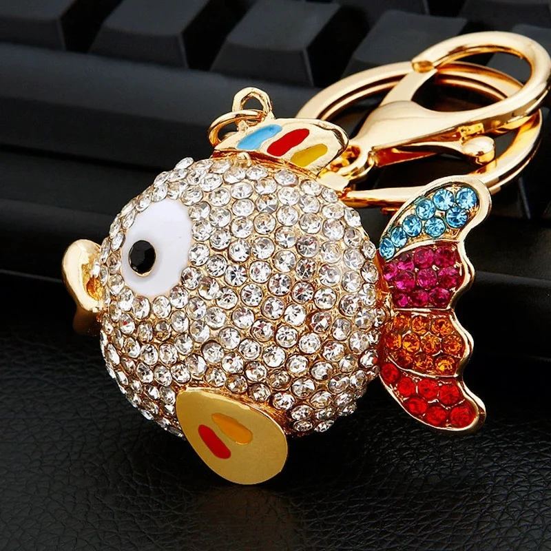 Lovely Fish Cute Crystal Charm Purse Handbag Car Key Keyring Keychain Party Wedding Birthday Gift