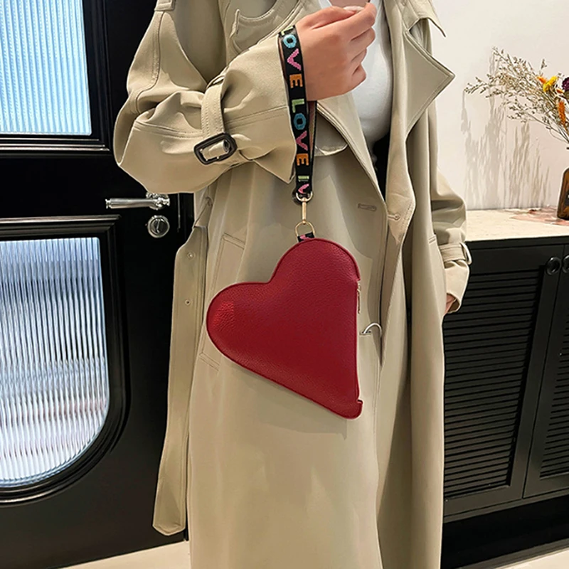 Heart Shape PU Bag Wild Student Women Handbags Shoulder Bag Female Japanese Harajuku Diagonal Crossbody Bags For Girl Pouch