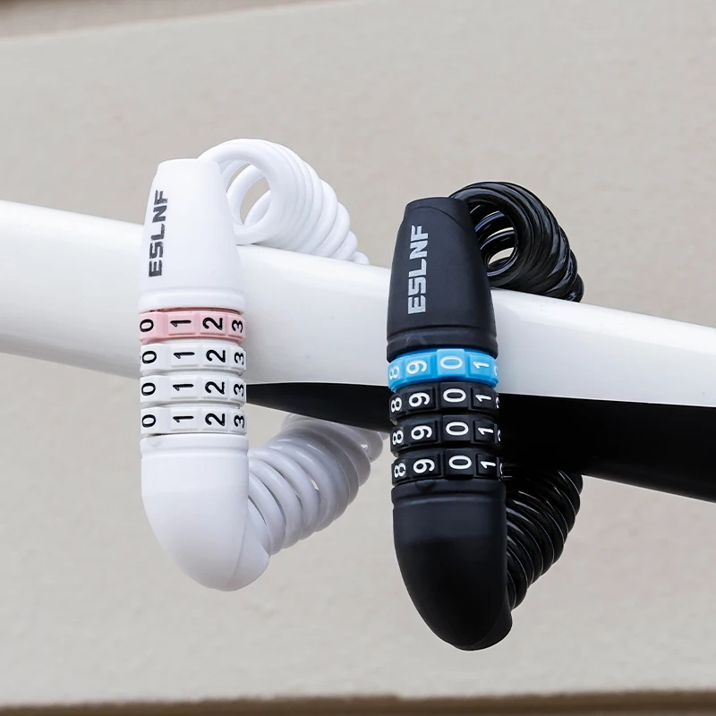 Eslnf Bicycle Helmet Password Lock MTB Road Bike Portable Anti-theft Four-digit Combination Lock 122cm Stretchable Alloy Lock