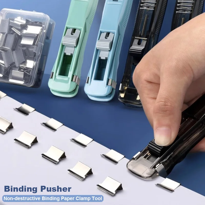 Clip Stapler Reusable Push Clamp Book Binding Machine Office Accessories For Paper Documents File Stapler School Supplies