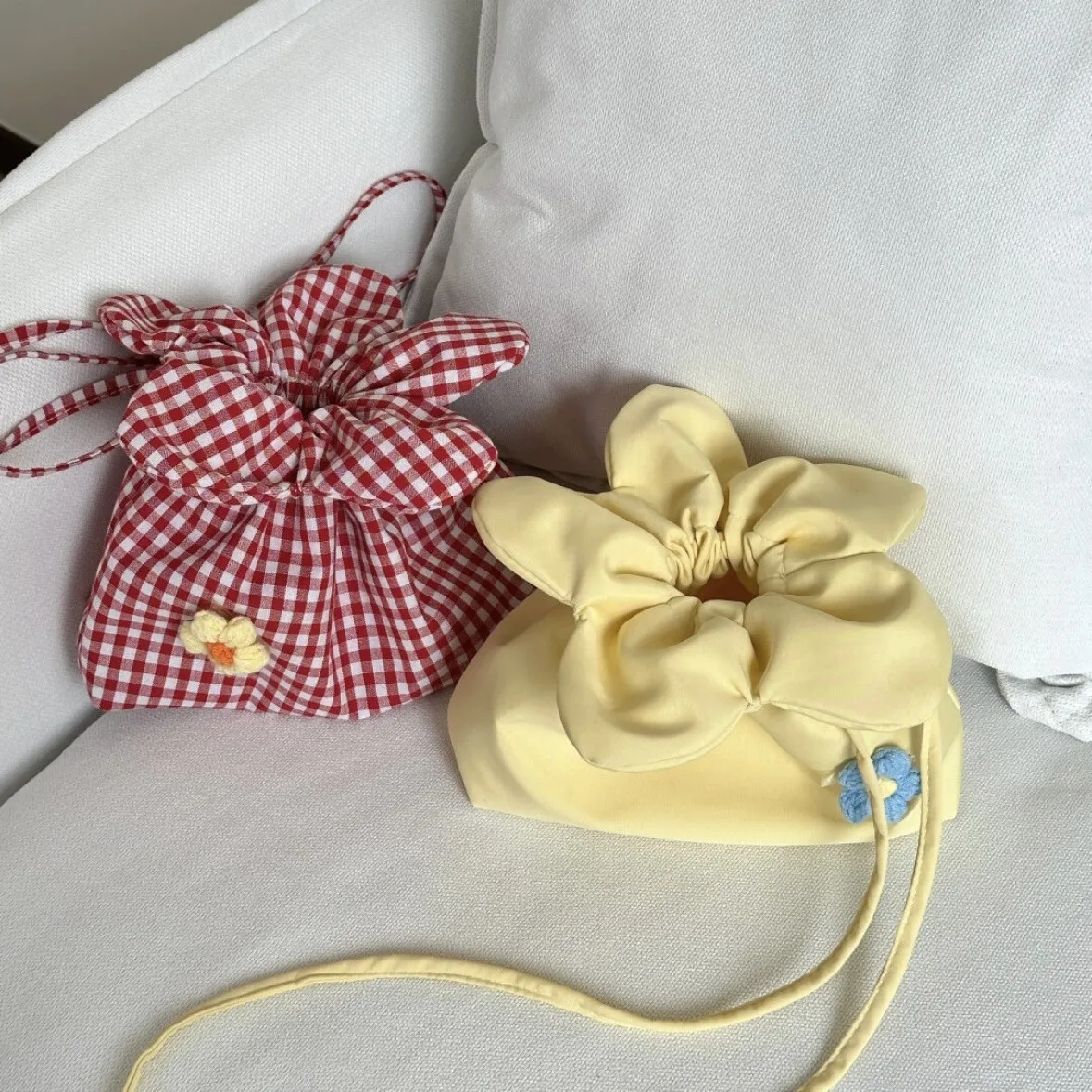 Retro Flower Design Women's Phone Pouch Shoulder Bags College Girls Small Crossbody Bag Cute Plaid Female Handbags Clutch Purse