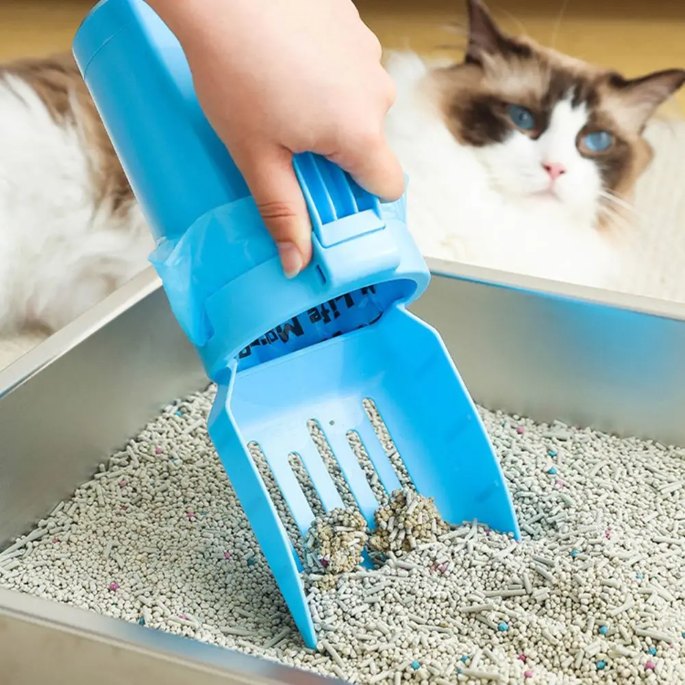 Built-in Trash Cat Litter Scoop Integrated type Portable Kitty Poop Disposal Shovel Detachable Cat Litter Box Cleaning Tool