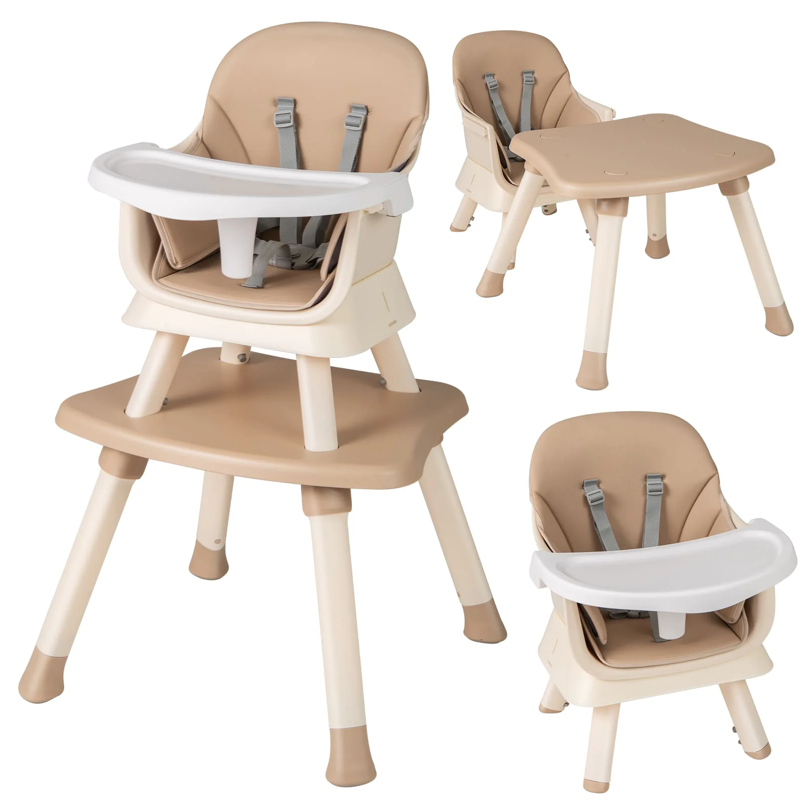 GOFLAME 6-in-1 Baby High Chair Convertible Infant Feeding Chair-khaki