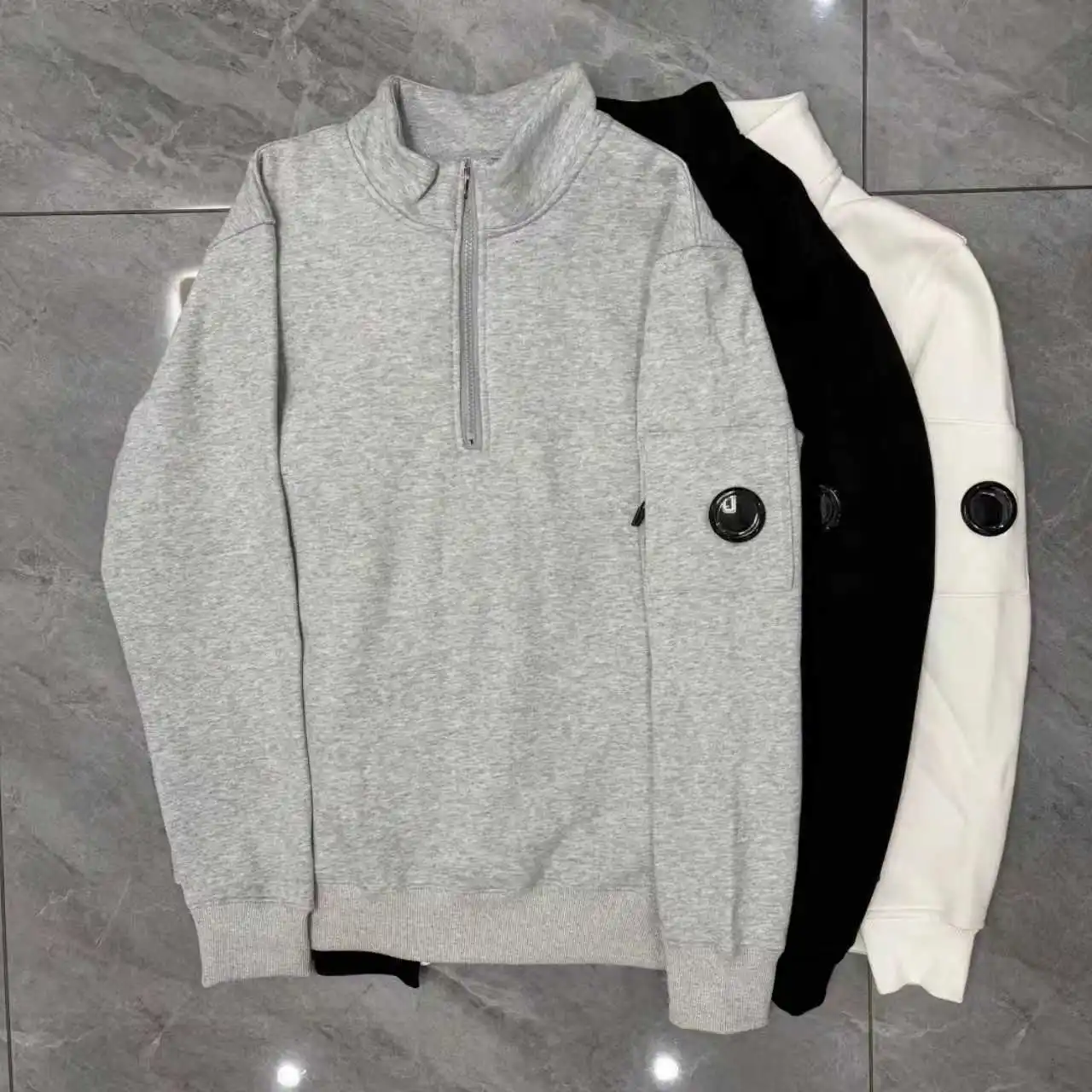 Half zip hoodie for men, long sleeved fleece hoodie, half high neck top, simple sporty style versatile top for autumn and winter