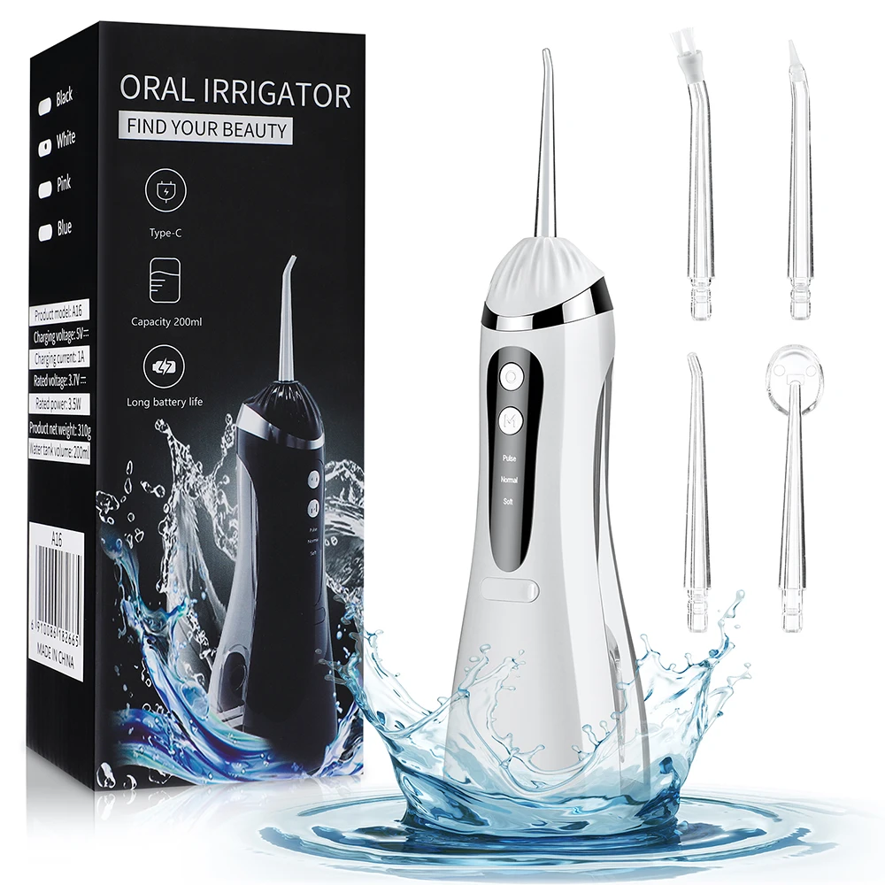Water Flossers Oral Irrigator Rechargeable Portable Dental 3 Modes Water Tank for Teeth 200ML Waterproof Teeth Cleaner