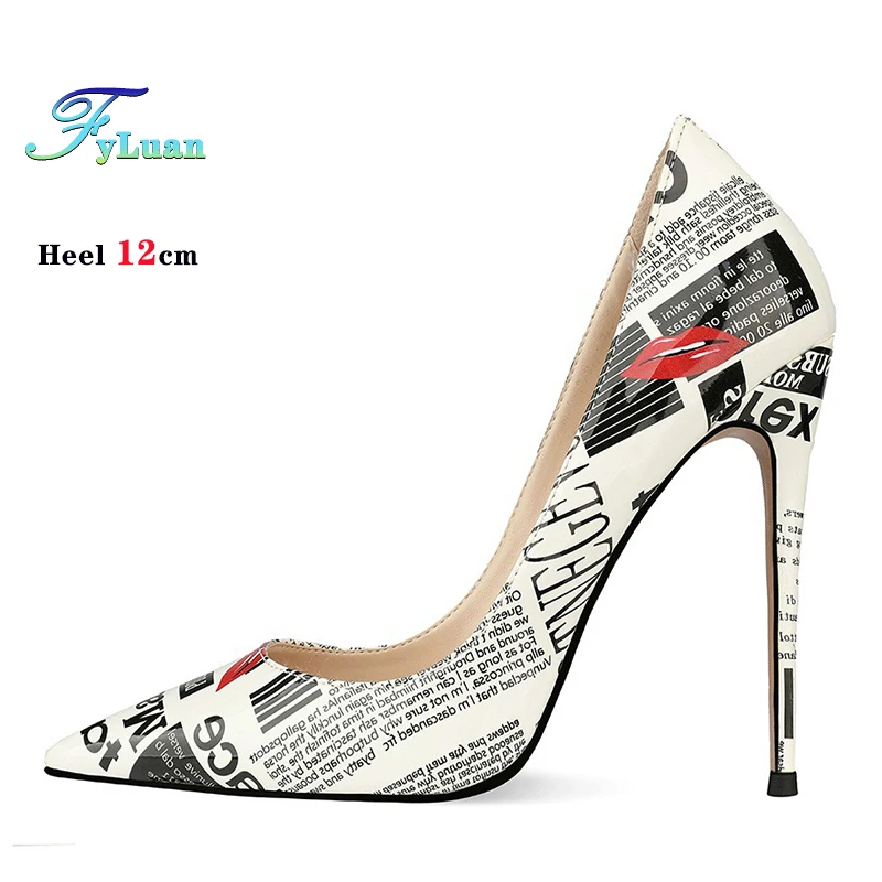 New 8CM 10CM 12cm Pointed Women Party Pumps Graffiti Ultra-high Heels Fashion Shows Princess Shoes Ladies Stiletto Size 34-44