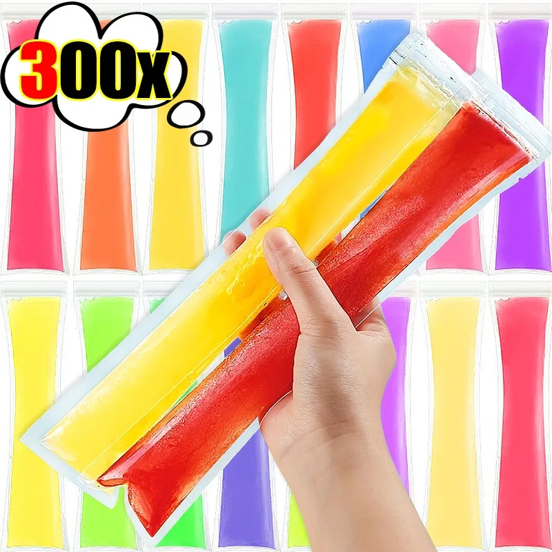 300/50Pcs Disposable Transparent Popsicle Bags Ice Cream Juice Yogurt Chocolate Ice Bags DIY Kitchen Accessories Cool Summer