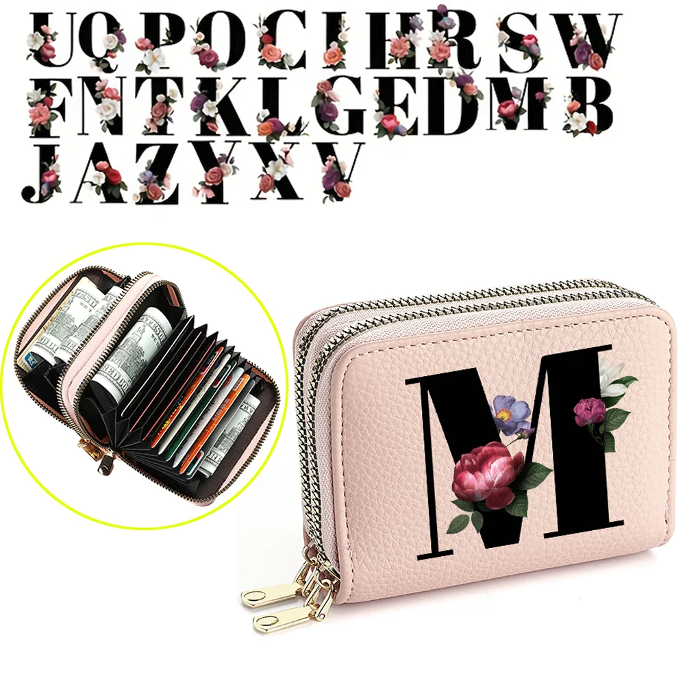 Pink Zipper Wallet for Women 26-Letter Personalized Design Fashionable Multi-Functional Ladies Wallet
