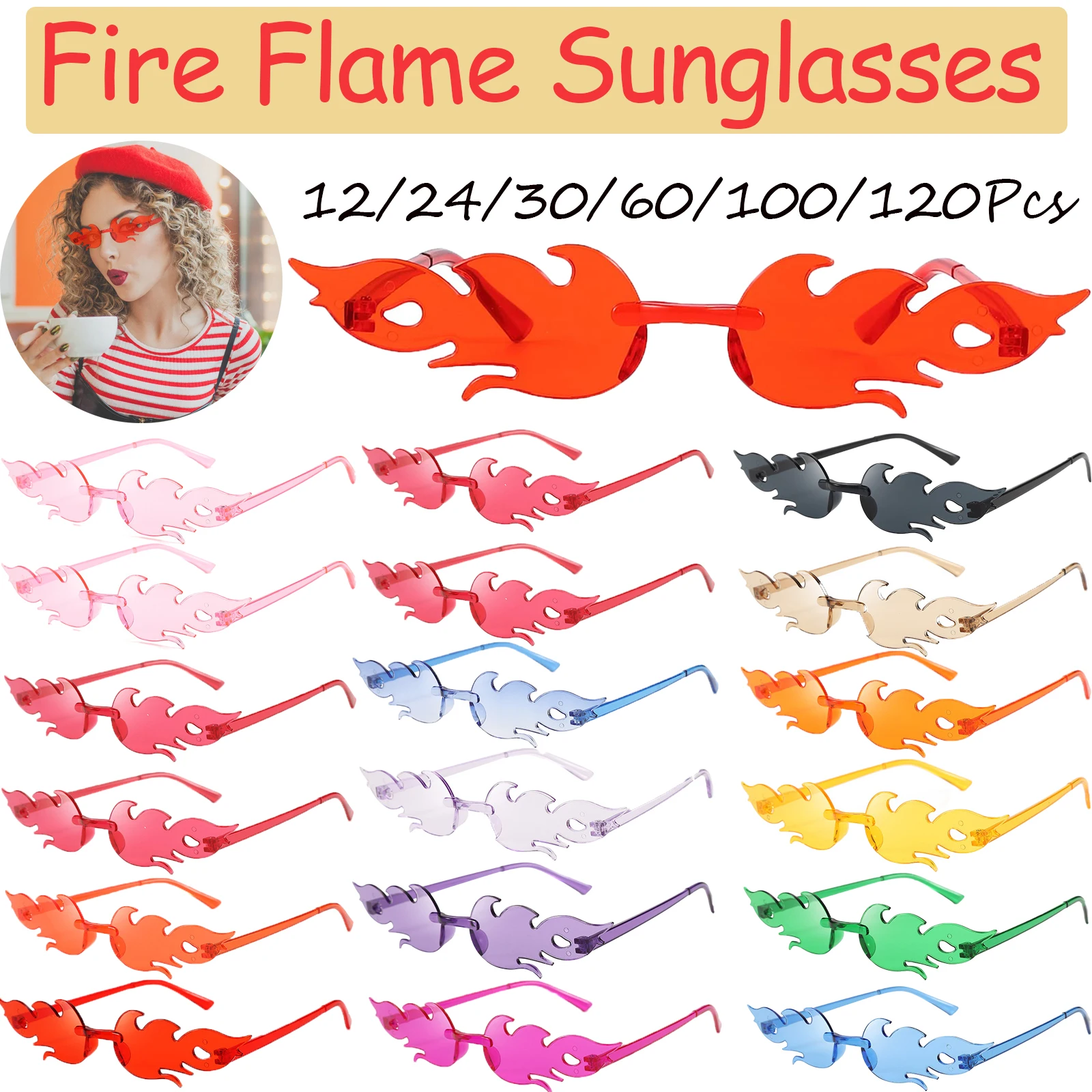 12-120 Pcs Red Fire Flame Glasses Fire Shape Sunglasses Fire Sunglasses Party Decor for Summer Shower Wedding Halloween Cosplay