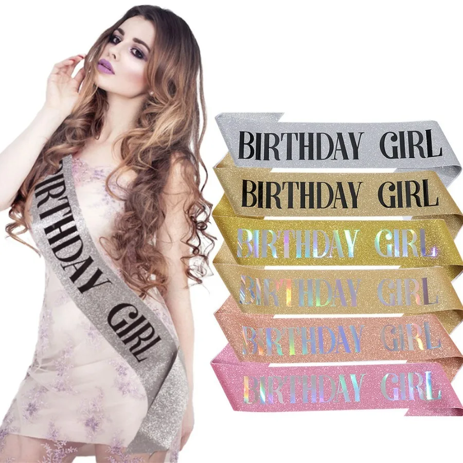 Birthday Sash for Women Girl Ribbon Birthday Queen Double Cloth Material Happy Birthday Party Decoration Supplies