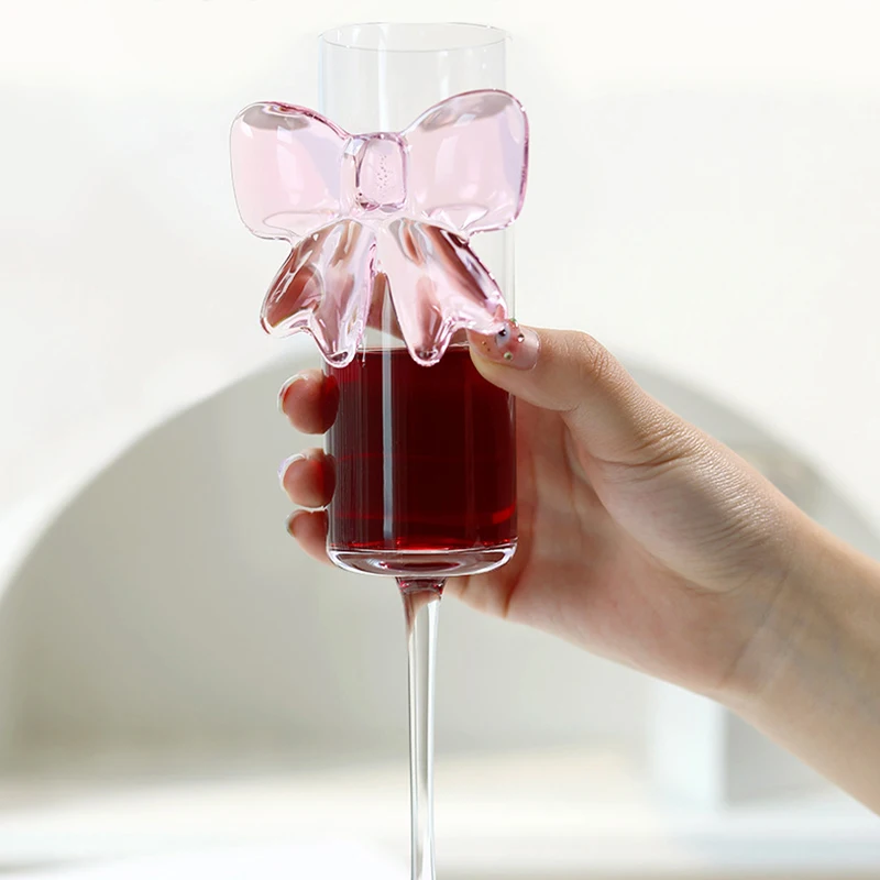Transparent Creative Pink Bow Champagne Tall Wine Glasses Sparkling Wine Glasses For Family Party Holiday And Wedding