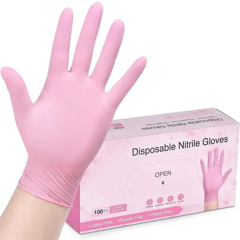 20/100PCS Pink Nitrile Gloves Disposable Powder Free Tattoo Gloves for Household Cleaning Kitchen Working Beauty Salon Gloves