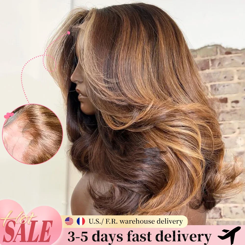 Valentine's Gifts Body Wave 4/27 Highlight Wig Human Hair Lace Frontal 200 Density Pre Plucked Brazilian Lace Front Wig 13x6