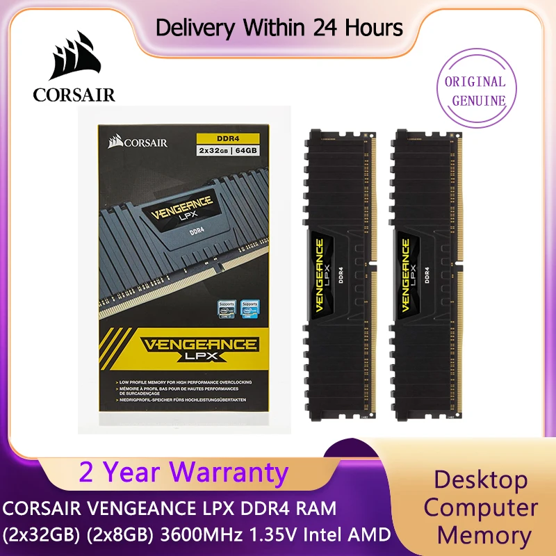 Corsair Vengeance LPX 32GB 16GB (2x8GB) DDR4 DRAM 3200MHz 3600MHz Desktop Memory Kit Black White XMP2.0 For Intel AMD Gaming