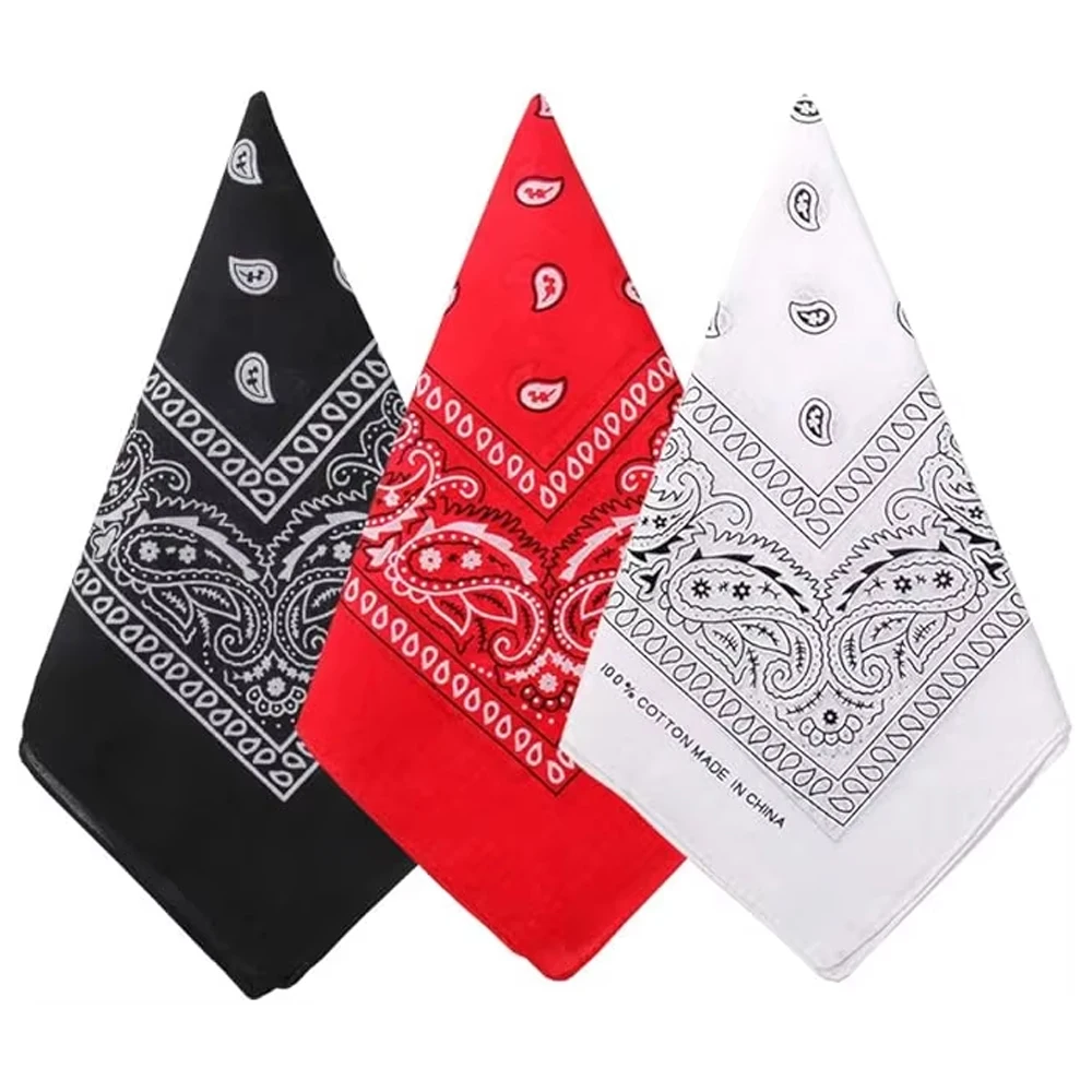 Hip Hop Cowboy Paisley Scarf Large bandana head Square scarf Men Women 55x55cm Black Red White