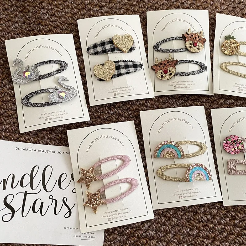 Children's Hairclips Geometric Sequin Side Broken Hair Clips Wrapped with Fabric Exquisite and Simple Clips Hair Accessories