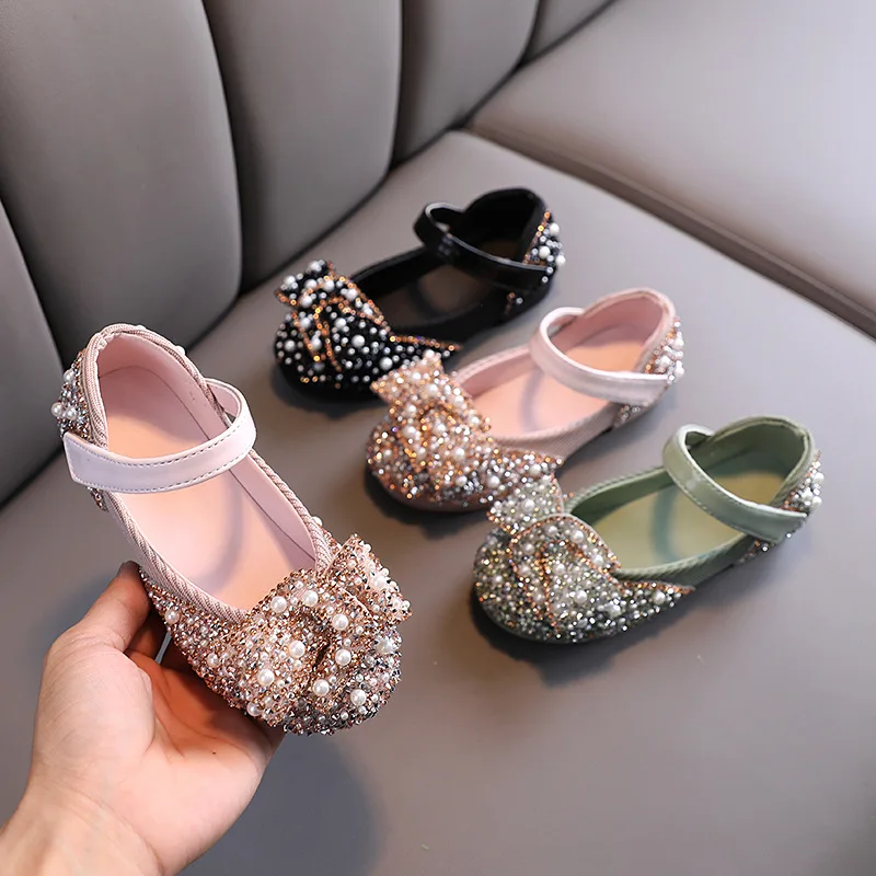 Kids Girls Sandals Fashion Sequins Rhinestone Bow Girls Princess Baby Girl Shoes Children Flat Sandals Size 21-36