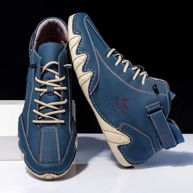 Retro Handmade Leather Men Boots Fashion Designer Shoes Man Outdoor Ankle Boots Men Walking Shoe Breathable Hombres Botas