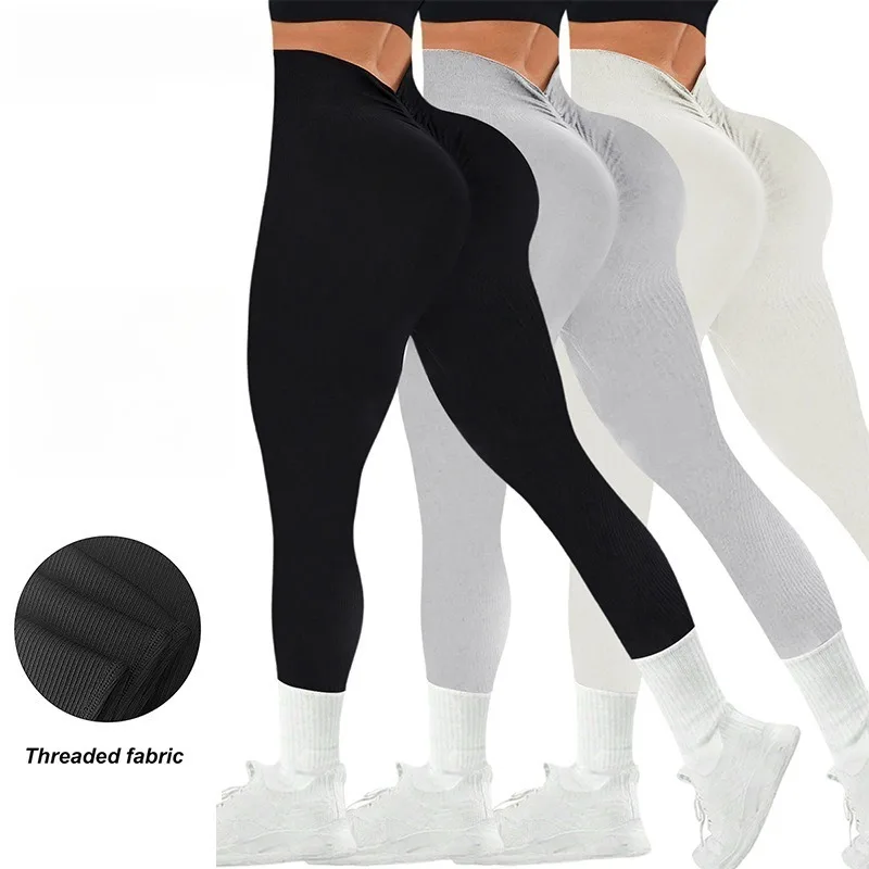 V-Back High Waisted Yoga Leggings Seamless Knit Tights for Women Quick Dry Butt Lifting Fashion Slim High Elastic Leggings