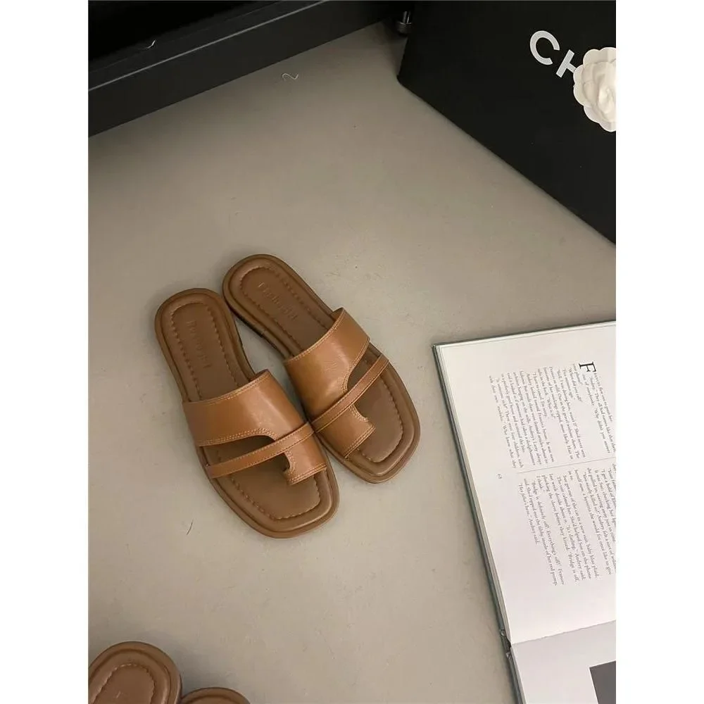 Women's Summer Flat Bottom Roman Sandals PVC Outer Leisure Style Beachside Simple Design Toe-Post Slippers Adult Footwear