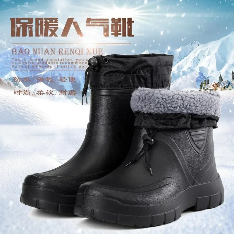 2025 Men's Snow Boots Outdoor Waterproof Fishing Winter Warm Ankle Boots for Men Plus Size Thick Sole Non-slip 2025