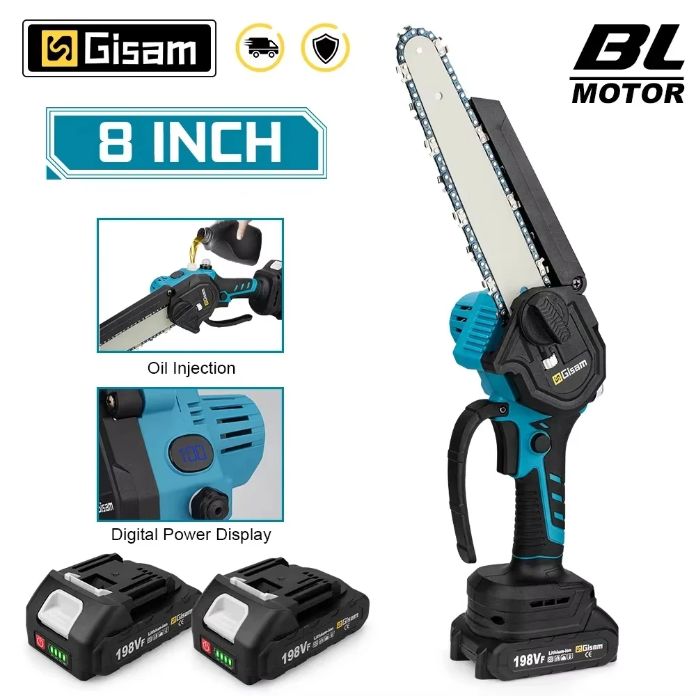 Gisam 8 Inch Brushless Electric Saw One-handed Electirc ChainSaw Woodworking Garden Tool Pruning Saw For Makita 18v Battery Pin