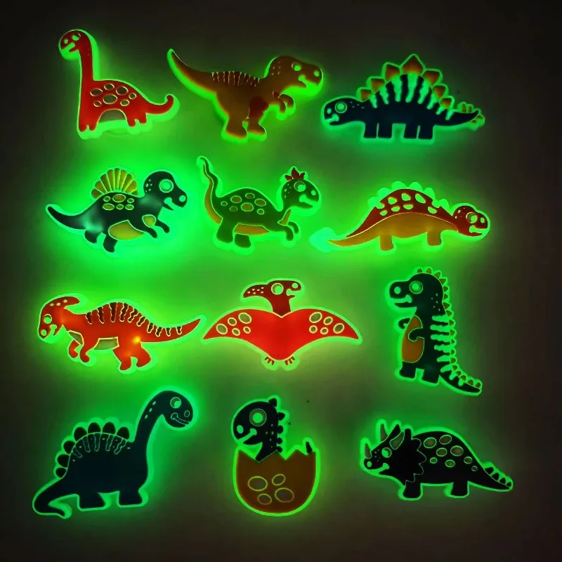 12PCS Luminous Shoe Charms Set Accessories Hole Shoe Buckle Cute Dinosaur DIY Shoes Decorations Kids Party Boy Girls Gift