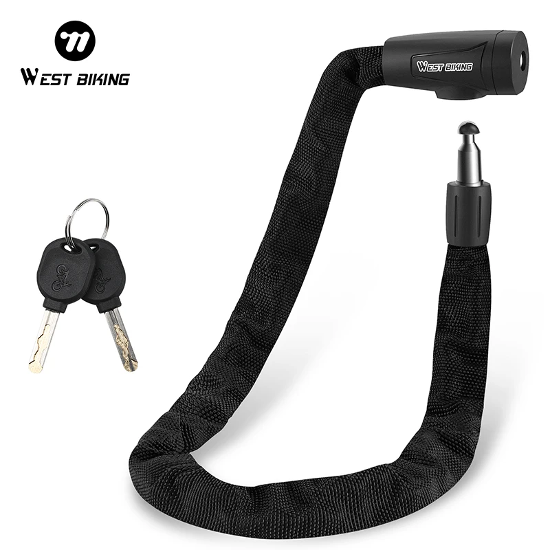 WEST BIKING Bicycle Chain Lock Motorcycle MTB Bike Safety Chain Lock With 2 Keys Cycling Accessories Anti-theft Bike Locks