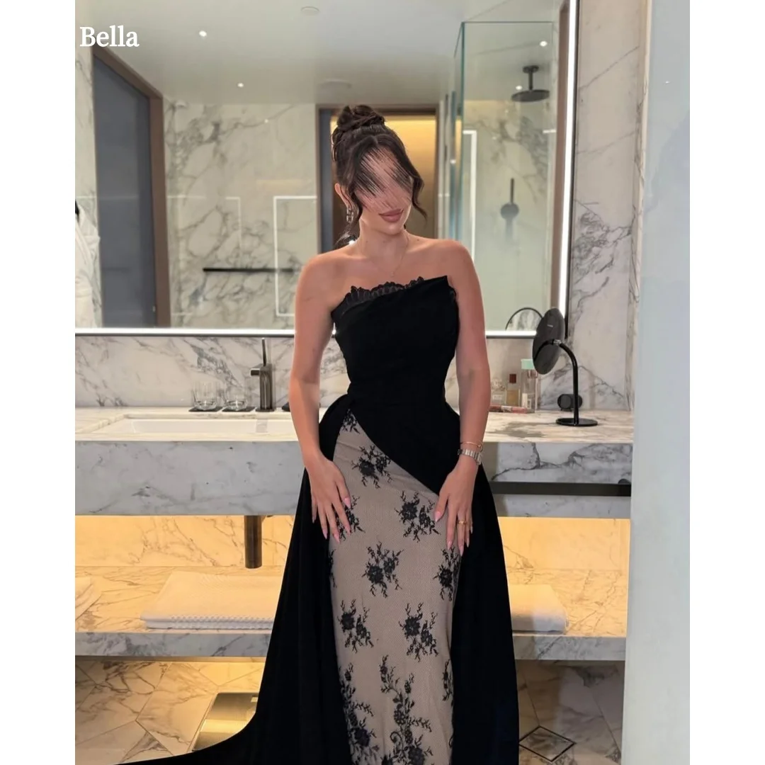 Bella Customized Black Strapless Backless Sleeveless robes de soirée Trailing Floor-Length Party Dresses Mermaid Prom Dress 2025