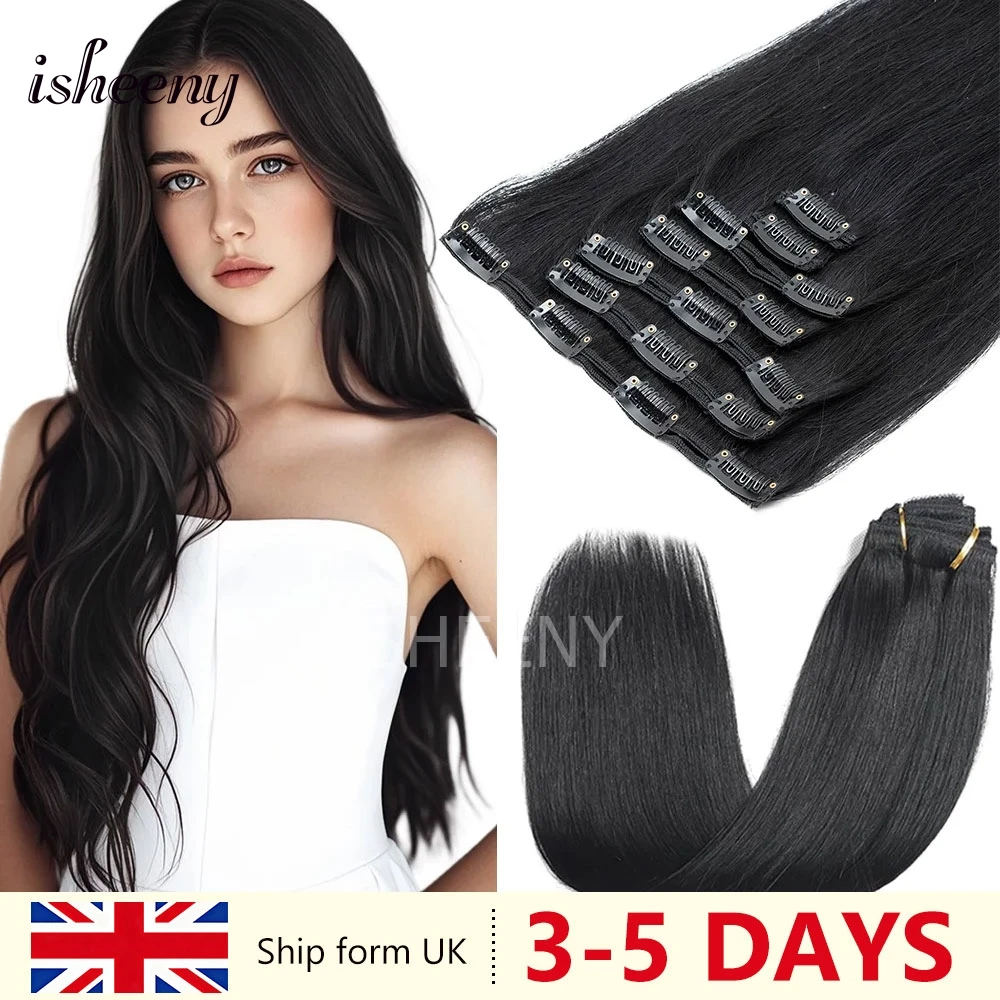 20 Inches Clip In Human Hair Extensions 120g Machine Remy Full Head 7pcs/set Nature Straight Hair Jet Black Easy To Wear