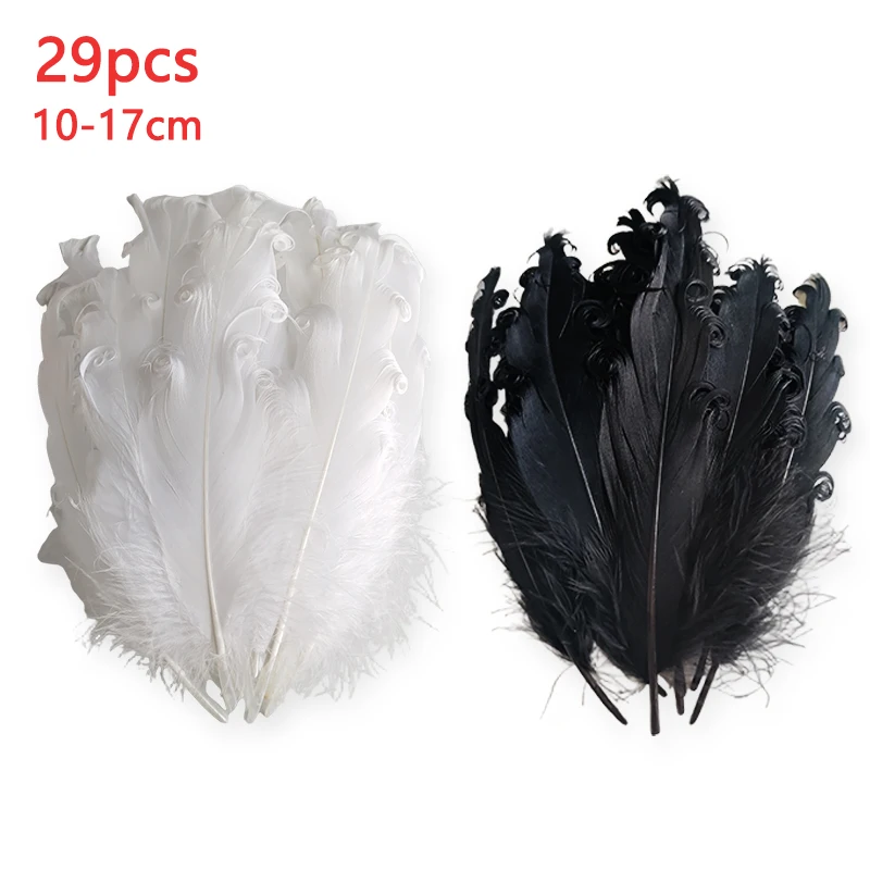 29pcs Decoration Black Bulk Plume Feathers For Crafts White Big Hair Vase Swan Making Balloons Hats Carnival Rolls Goose 10-17cm