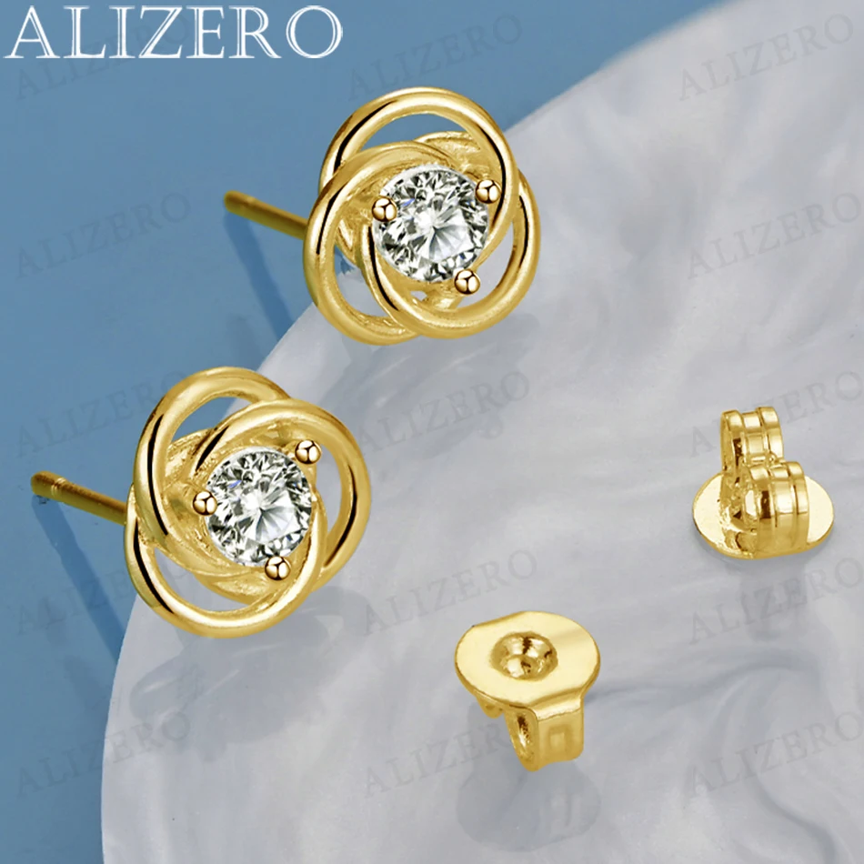 ALIZERO 18K Gold AAA Zircon Charms Stud Earrings For Women Wedding Engagement Party Fashion Accessories Jewelry Gifts