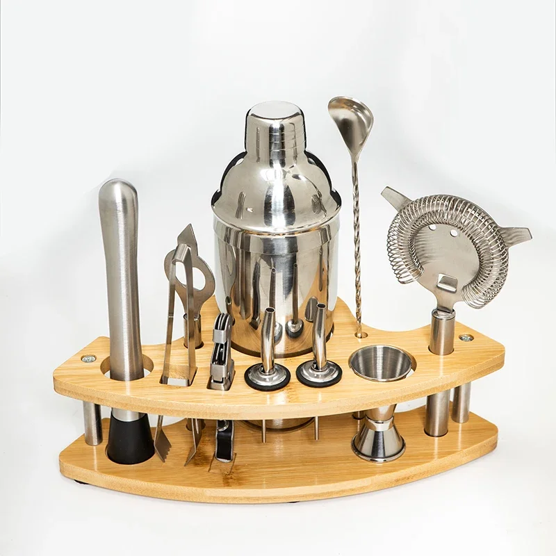 11pcs Stainless Steel Bartender Kit with Stand Cocktail Shaker Set Cocktail Mixer Wine Martini Boston Shaker For Party Bar Tools