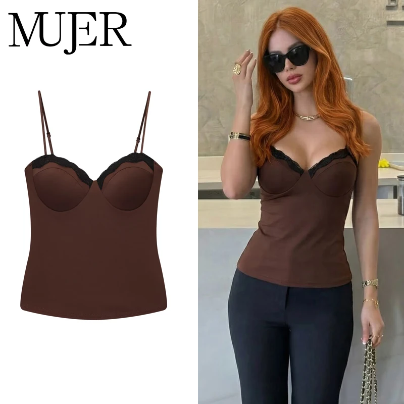MUJER Lace Corset Top Women Sexy Backless Crop Top Woman Slip Bustier Tank Tops for Women Camisole Sleeveless Women's Tops