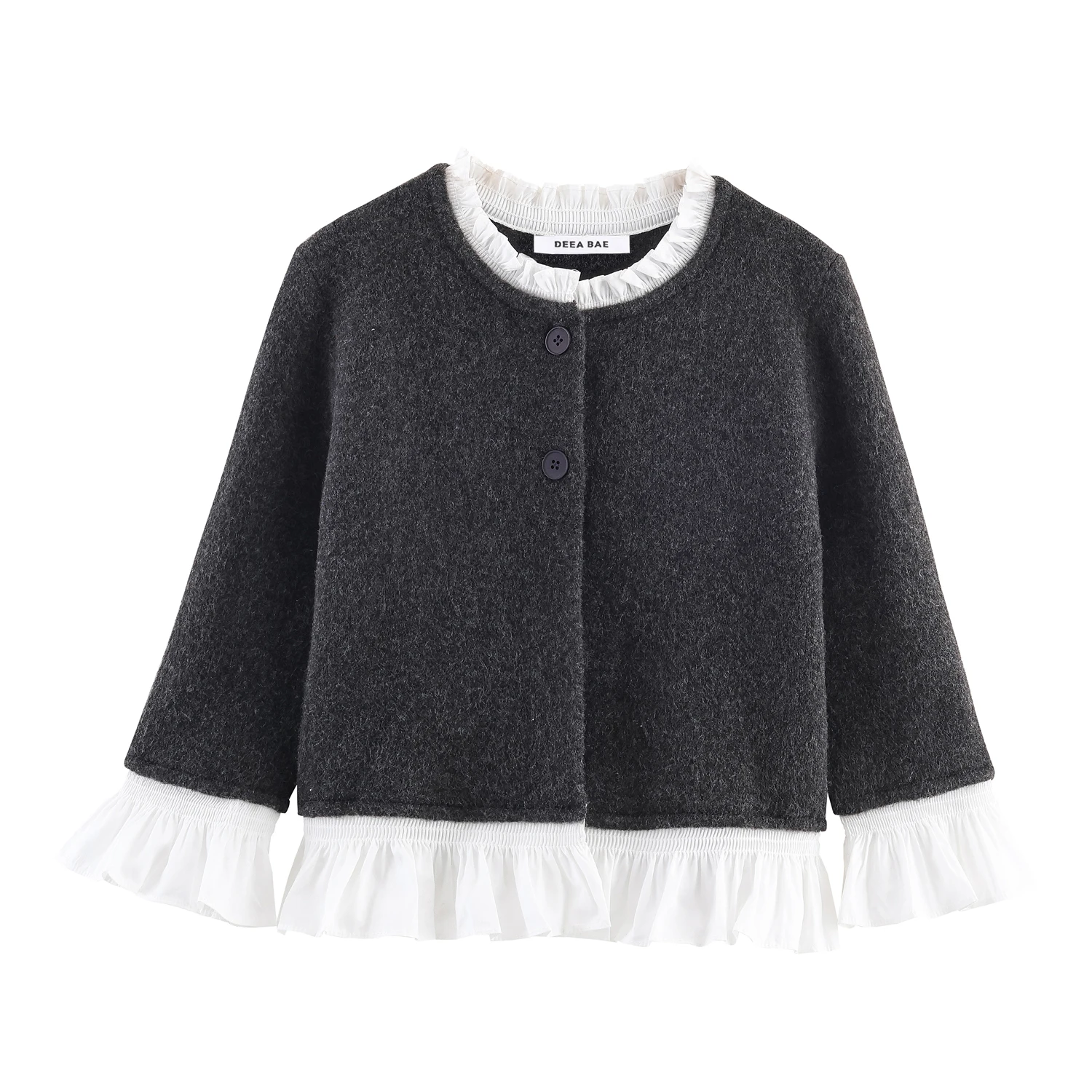 European and American 2025 autumn new women's clothing casual temperament simple round neck poplin splicing knitted jacket