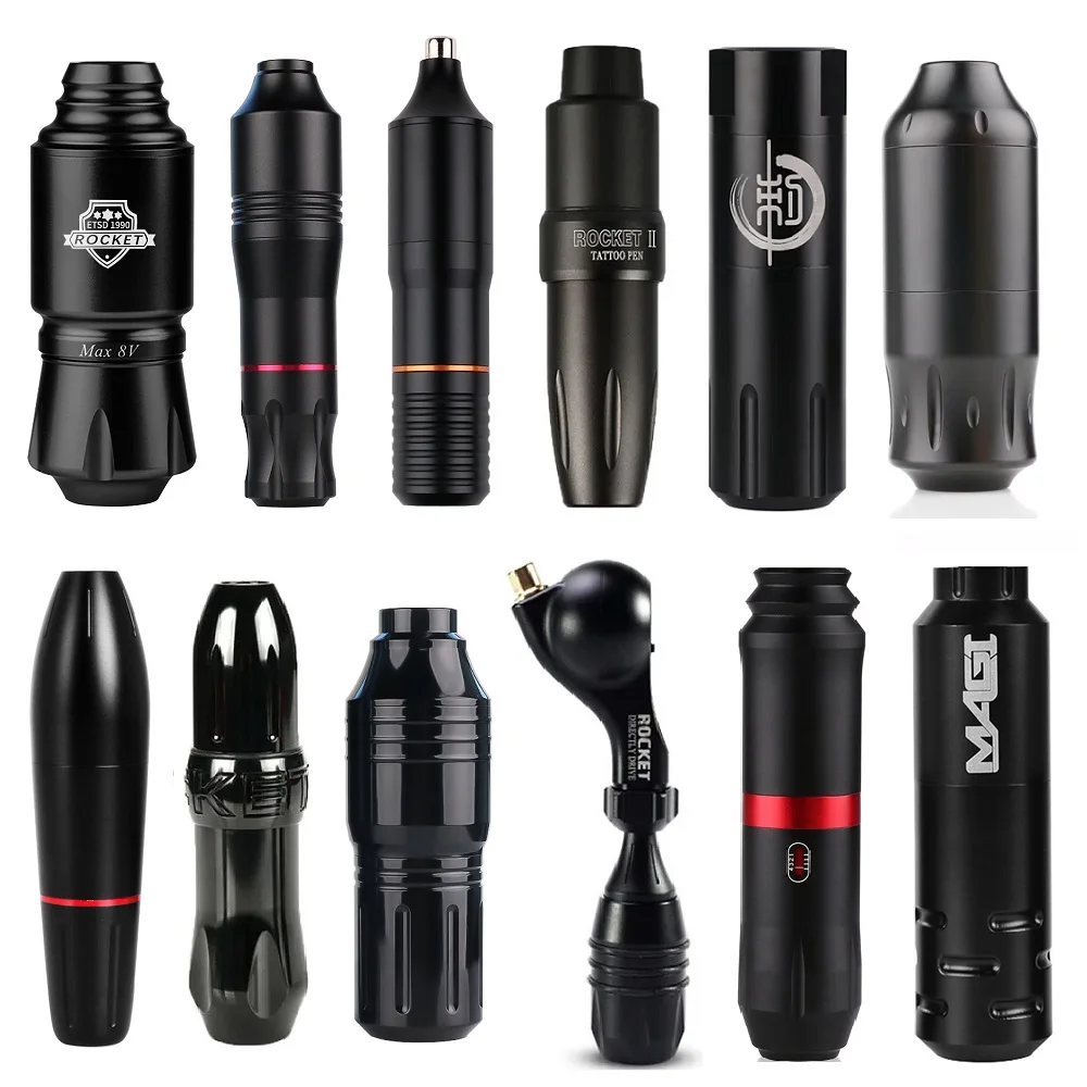 Black Rocket Tattoo Pen RCA/DC Interface Cartridge Rotary Mini Tattoo Machine Powerful Motor Gun Permanent Makeup Body Art Kit