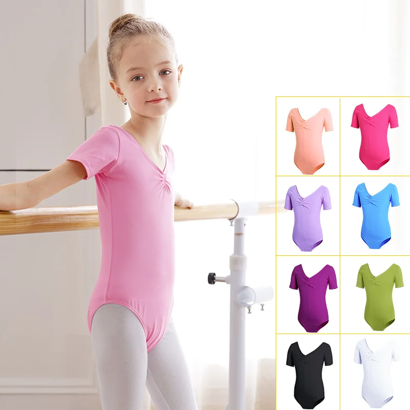Girls Basic Ballet Leotard Cotton Dance Bodysuit Short Sleeve Gymnastic Leotards for Toddler Ballerina Outfits Kids Dance Wear