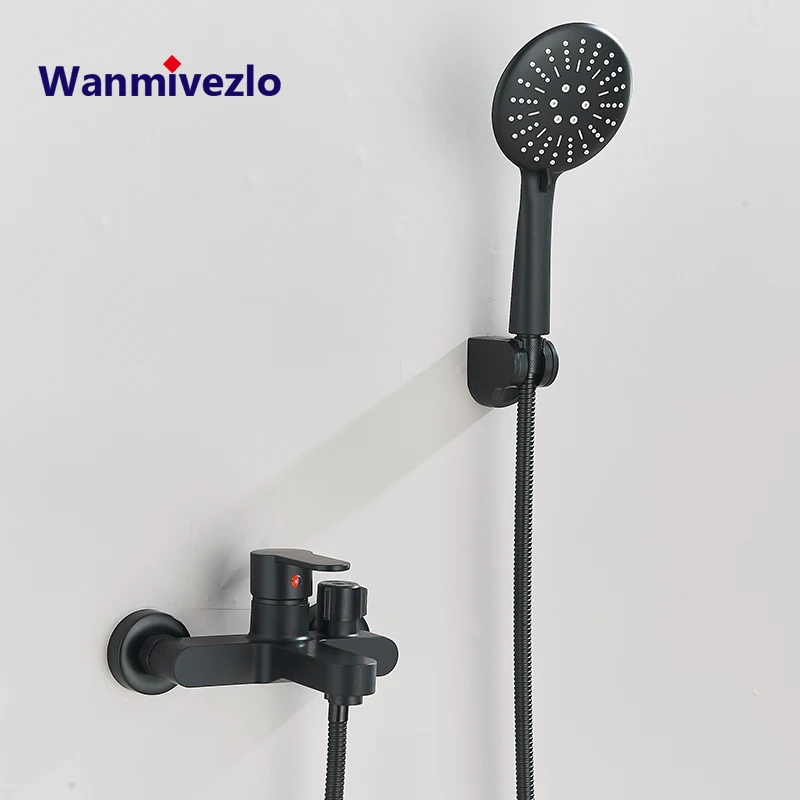 Matte Black Shower Faucet Wall Mount Bathroom Shower Faucet Bathtub Faucet Mixer Tap Shower Mixer Valve Control Valve
