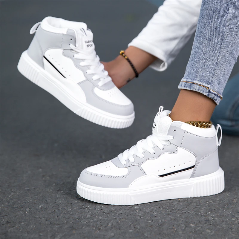 High Top Skateboard Shoes Men Outdoor Platform Men's Skate Shoes Comfy Leather Casual Sneakers Lightweight Women's Sports Shoes
