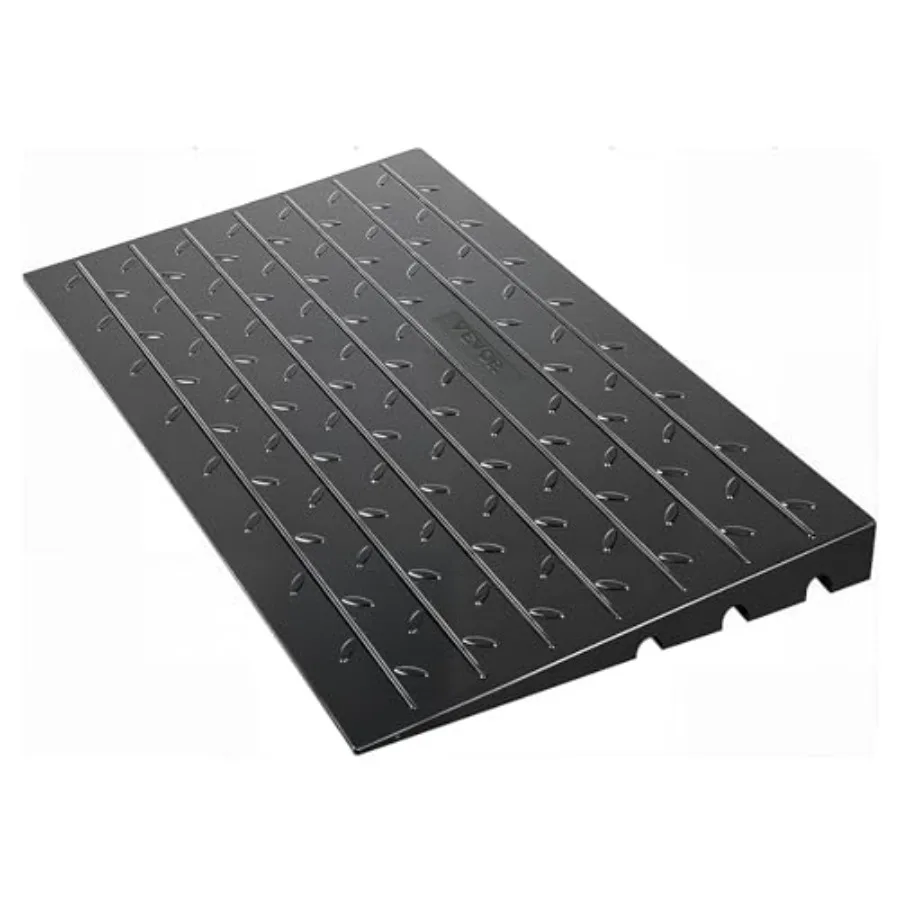 4" Rise Rubber Threshold Ramp 3 Channels Cord Cover Door Ramp No-Slip Surface 2200 Lbs Load Capacity Rubber Ramp for for Home D