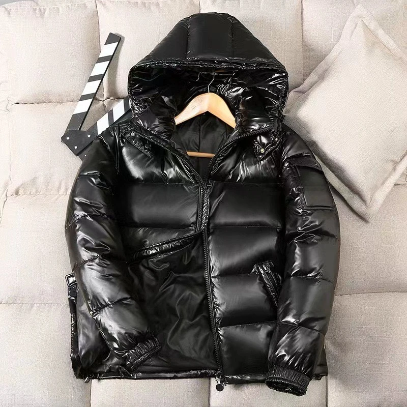 Men Shiny Puffer Jackets New Winter Man Hooded Casual White Duck Down Coats Quality Male Outdoor Windproof Warm Jackets Size 4XL