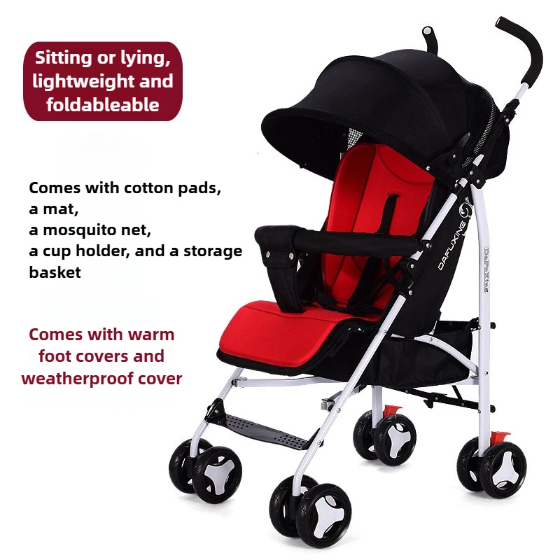 Portable Baby Stroller Foldable, Can Sit or Lie Down Shock-proof Universal Stroller for All Seasons