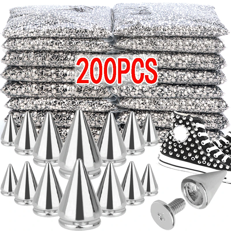 10/200PCS Silver Cone Studs and Spikes Metal Double Cap Rivets Stud Round Nail Rivet DIY Clothes Shoes Bag Clothing Accessories