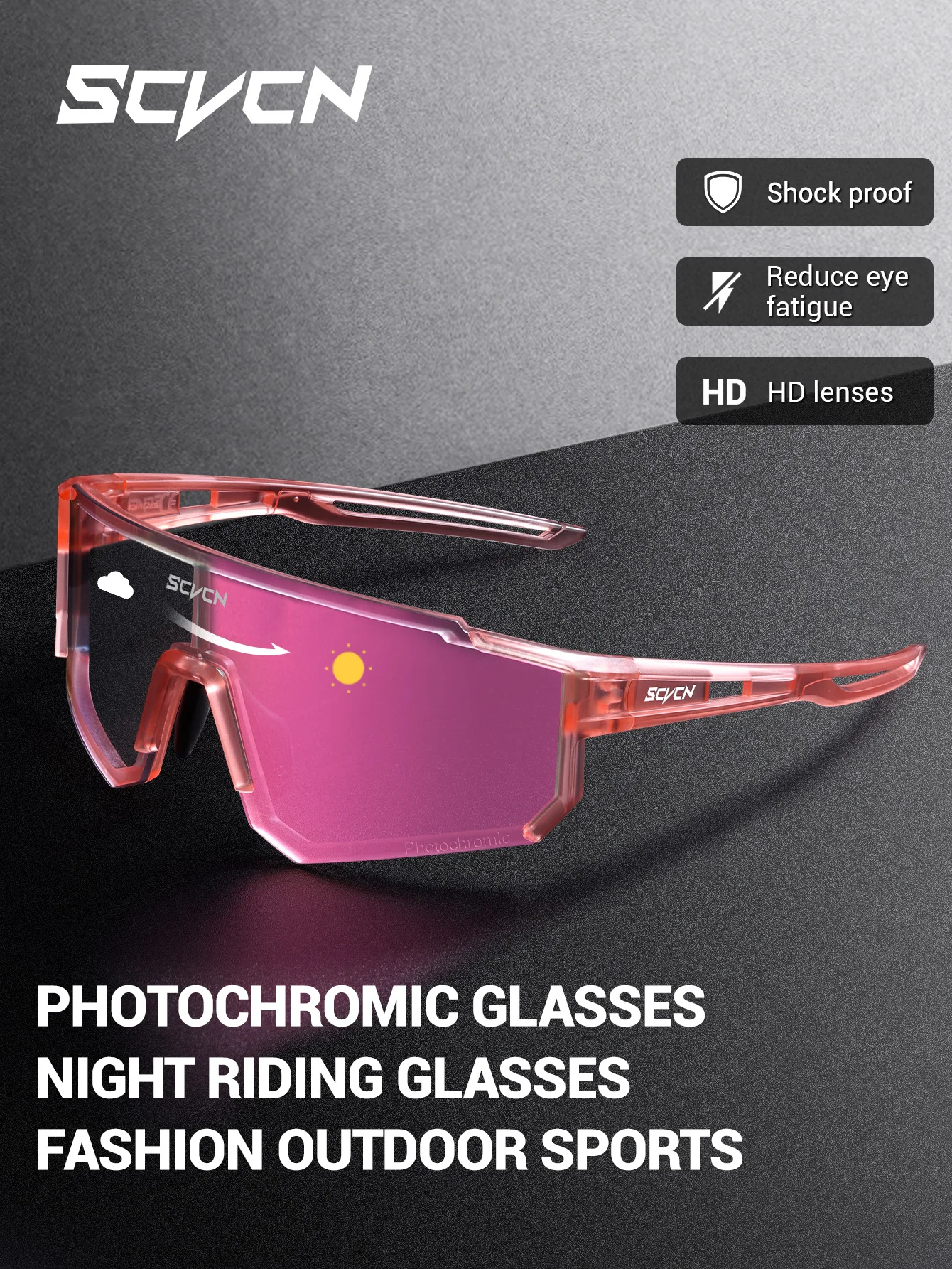 SCVCN Color Photochromic Sunglasses Women Cycling Glasses Outdoor Cycling Road Mountain Bike Glasses Men Casual Hiking Windproof