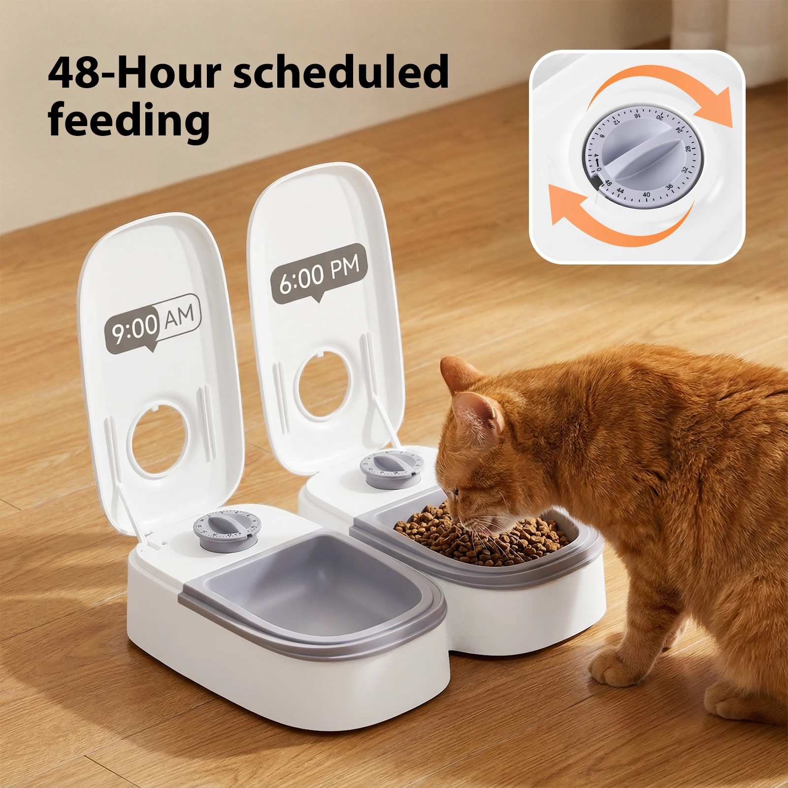 2x Pet Feeder with 48H Timer Automatic Cat & Small Dog Feeder Automatic Cat Food Dispenser Cat Dog Bowl for Dry & Wet Food