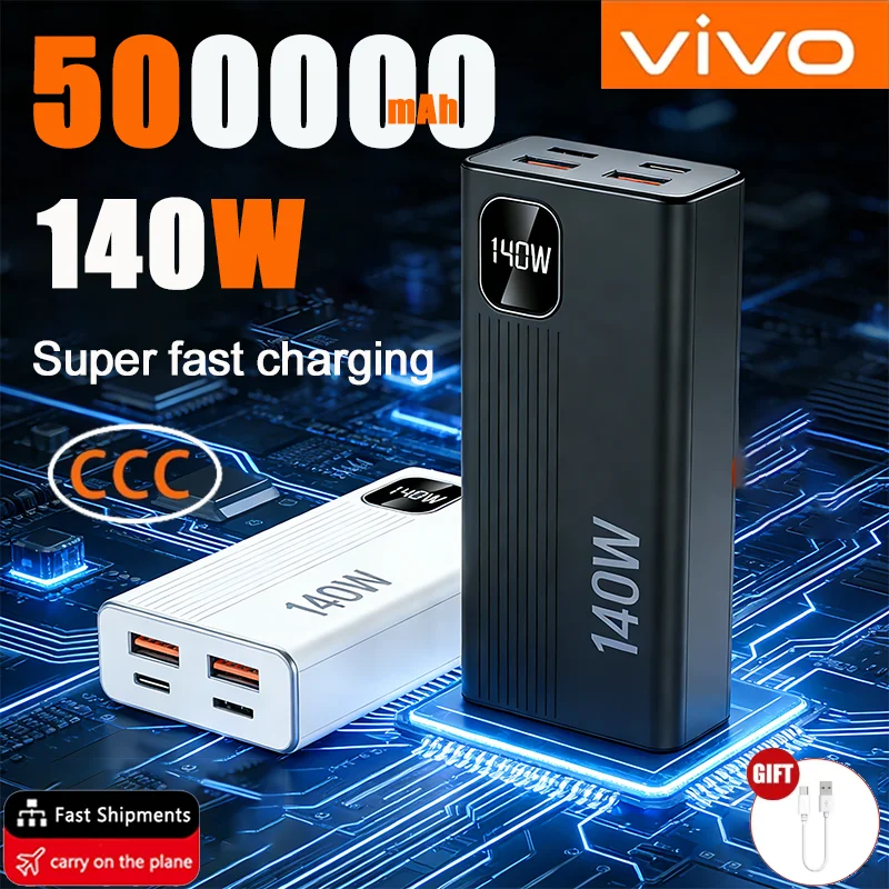 VIVO 500000mAh Power Bank 140W Super Fast Charging Powerbank Portable External Battery Charger For Xiaomi iPhone